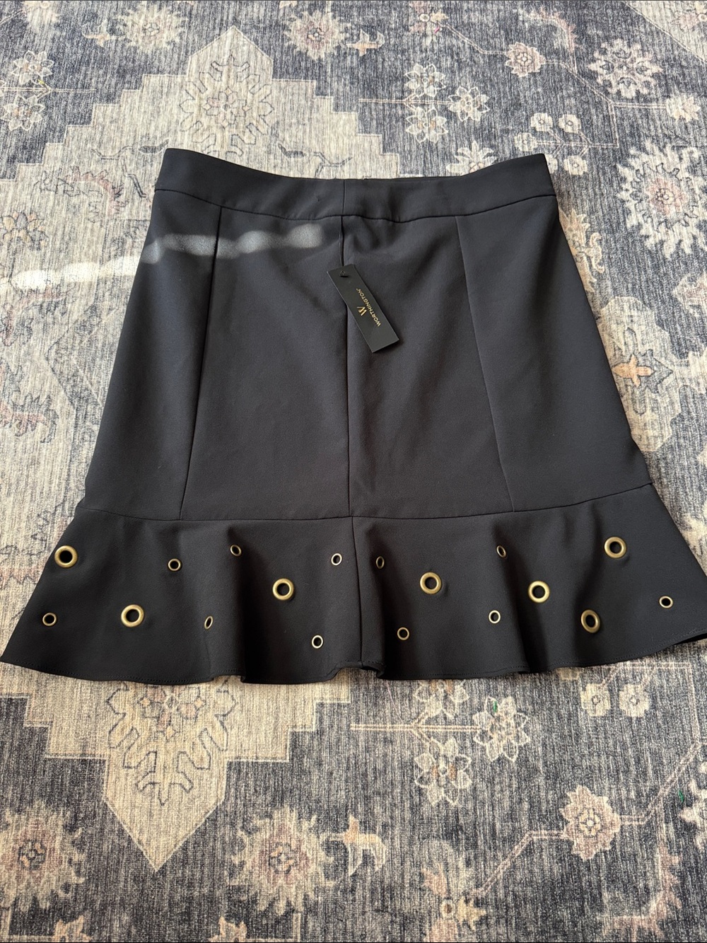 Worthington Black Mini Skirt with Gold Grommet Hem Detail